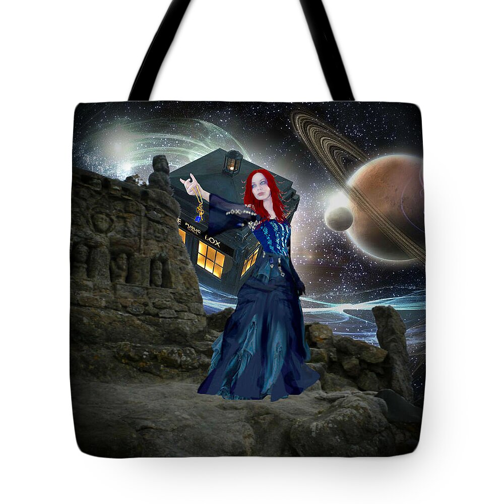 Doctor Who Tote Bag featuring the painting Amy and the Tardis by Digital Art Cafe