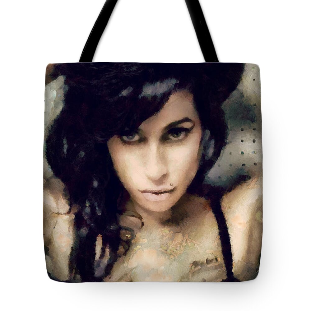 Amy Whinehouse Tote Bag featuring the painting amy by Janice MacLellan