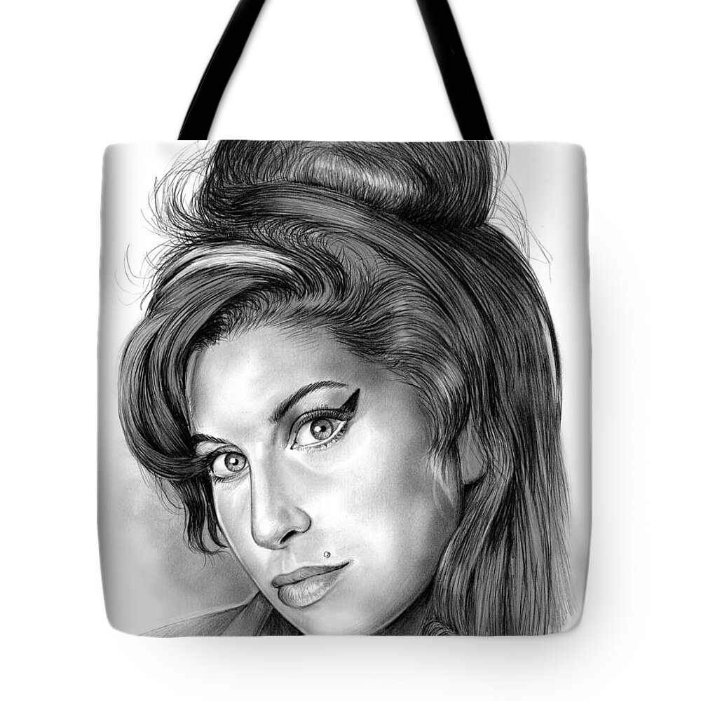 Singer Tote Bag featuring the drawing Amy Winehouse by Greg Joens
