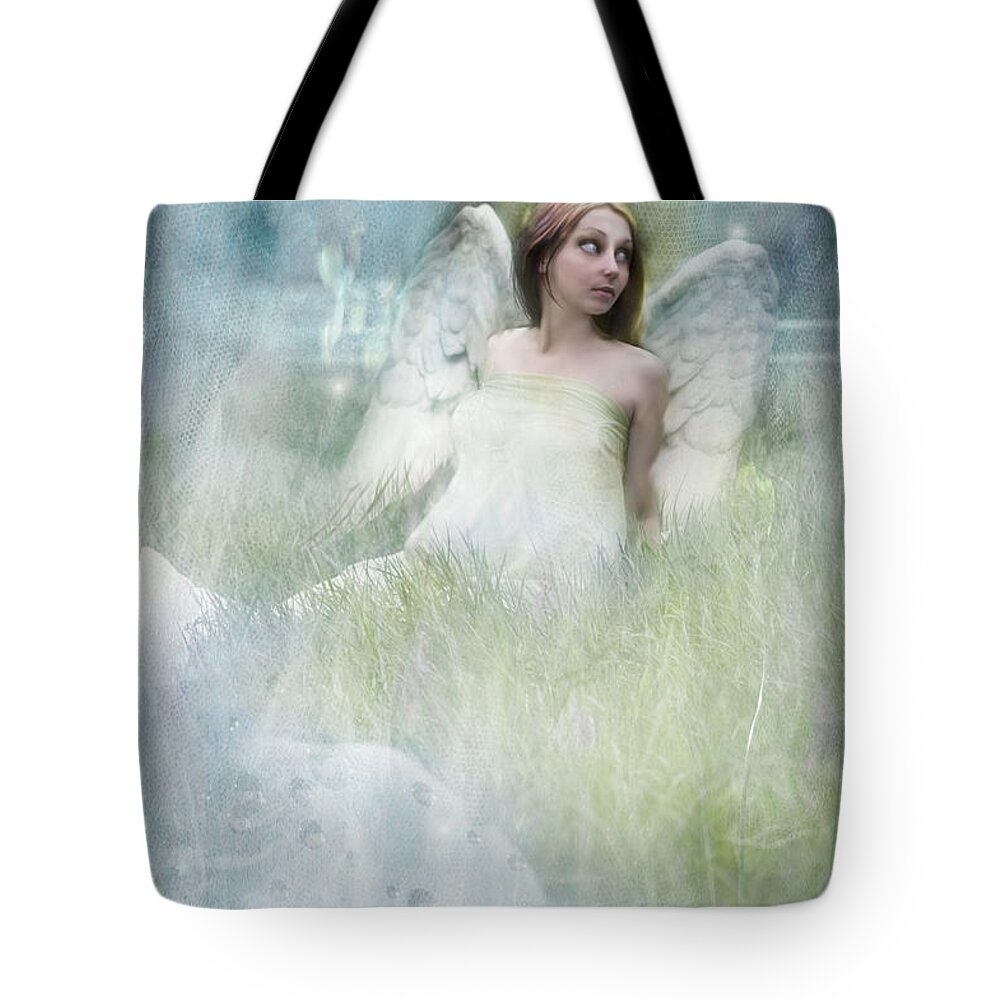 Angel Tote Bag featuring the photograph An Angel in my orchard by Ang El