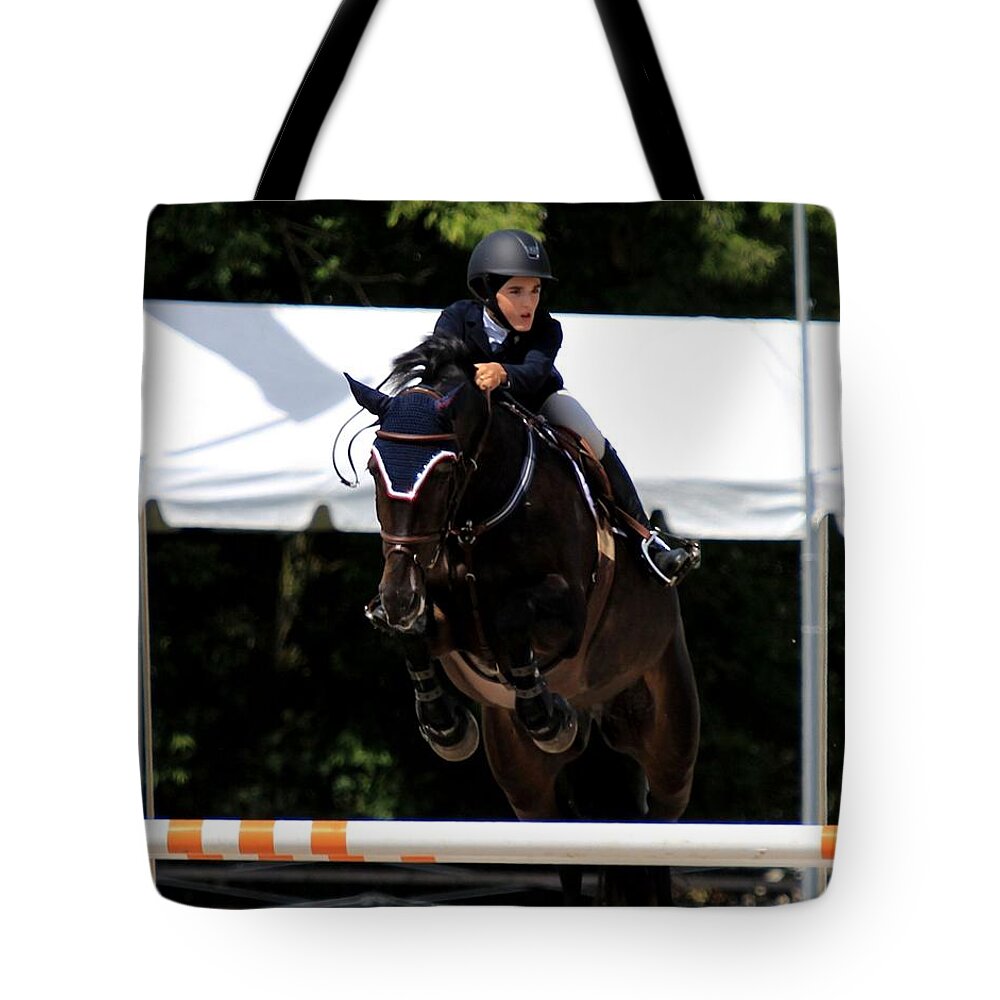 Horse Tote Bag featuring the photograph An-f-jumper10 by Janice Byer