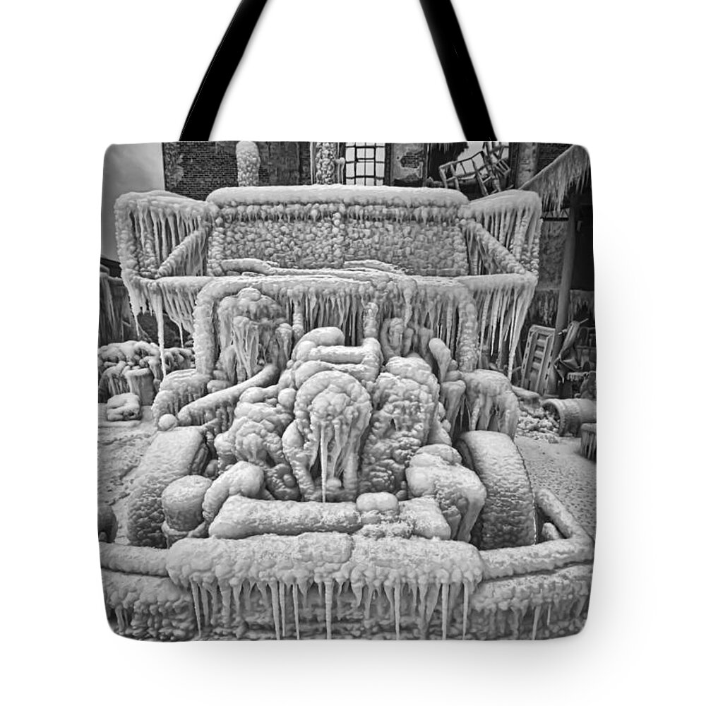 Ice Tote Bag featuring the photograph An iced up truck cab by Sven Brogren