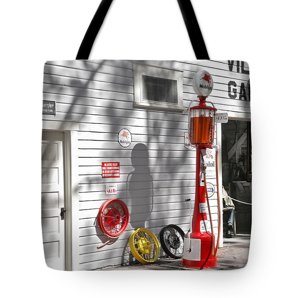 Garage Tote Bag featuring the photograph An old village gas station by Mal Bray