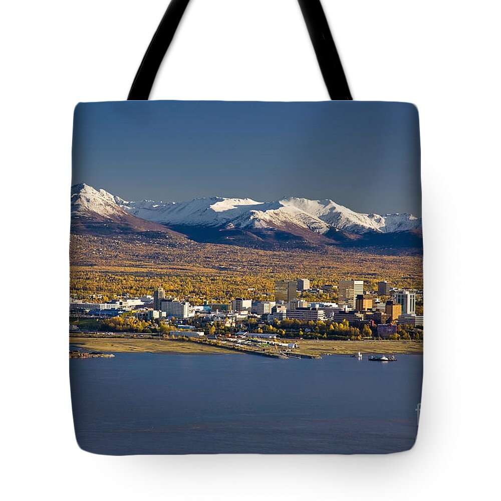 050710 Tote Bag featuring the photograph Anchorage Skyline and the Chugach by Kevin G Smith