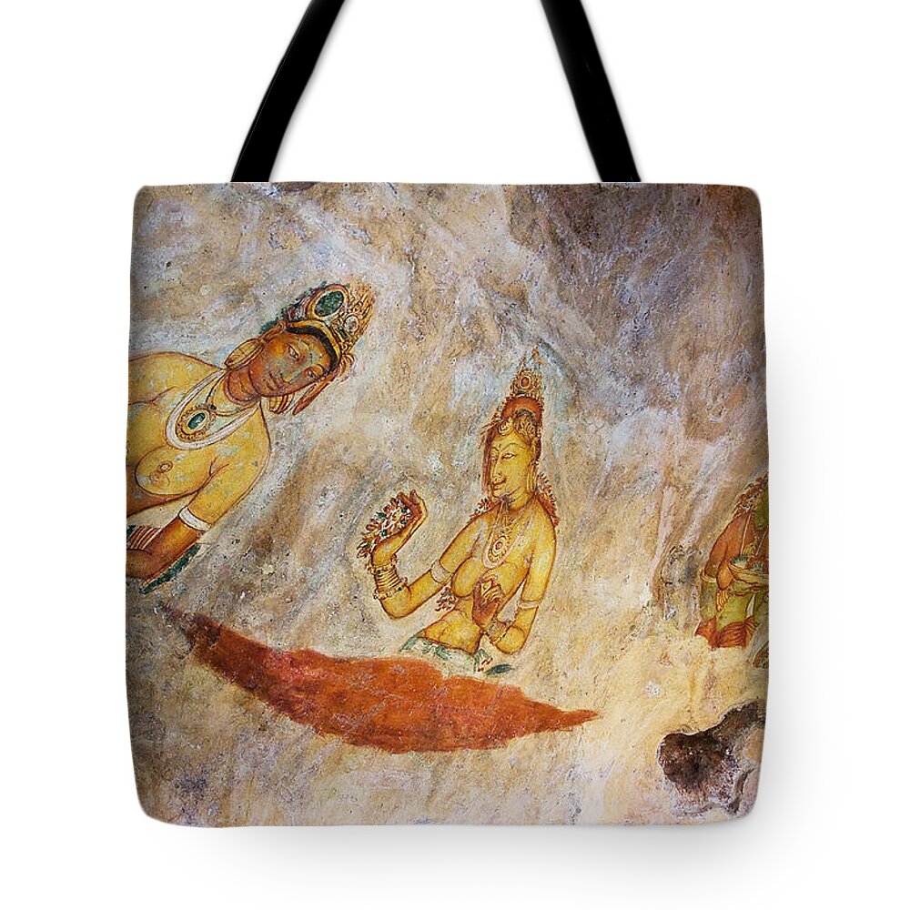 Sri Lanka Tote Bag featuring the photograph Ancient Cave Painting in Sigiriya. Sri Lanka by Jenny Rainbow