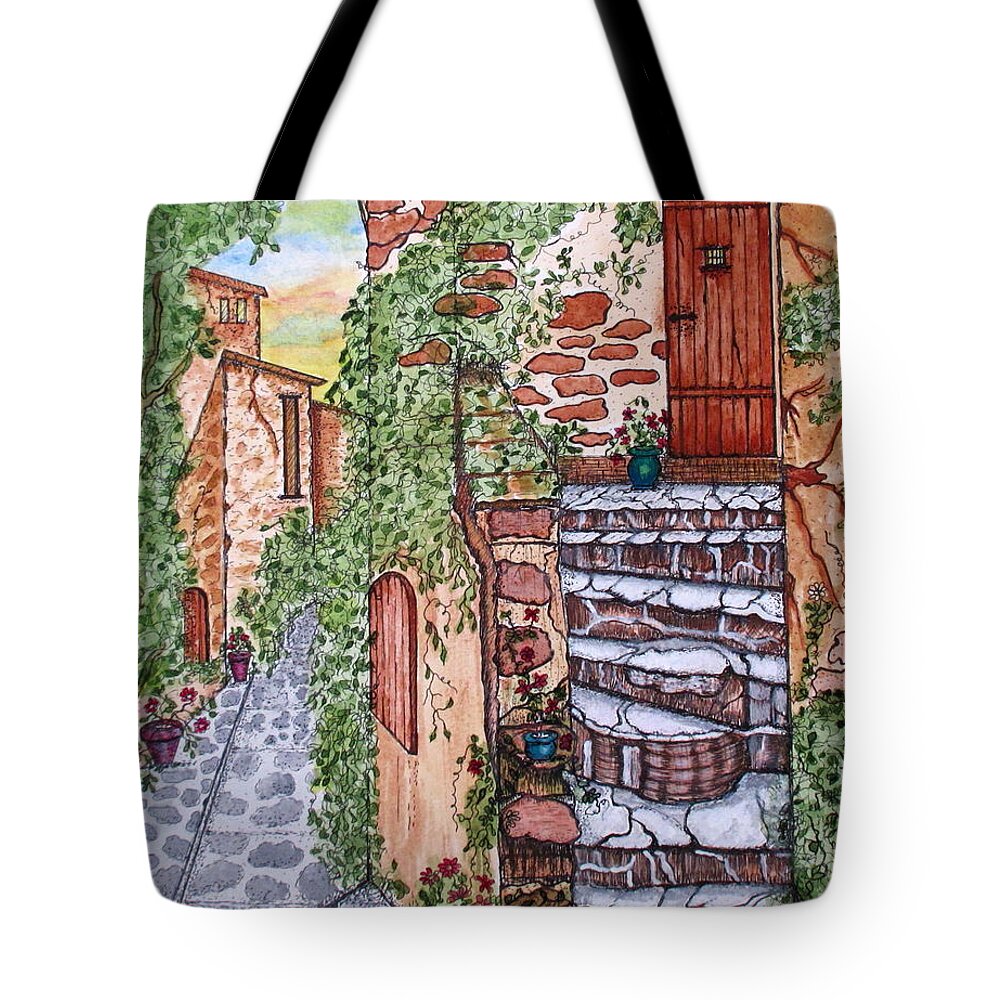 Art Tote Bag featuring the painting Ancient Crumbling Stone Steps by Ashley Goforth