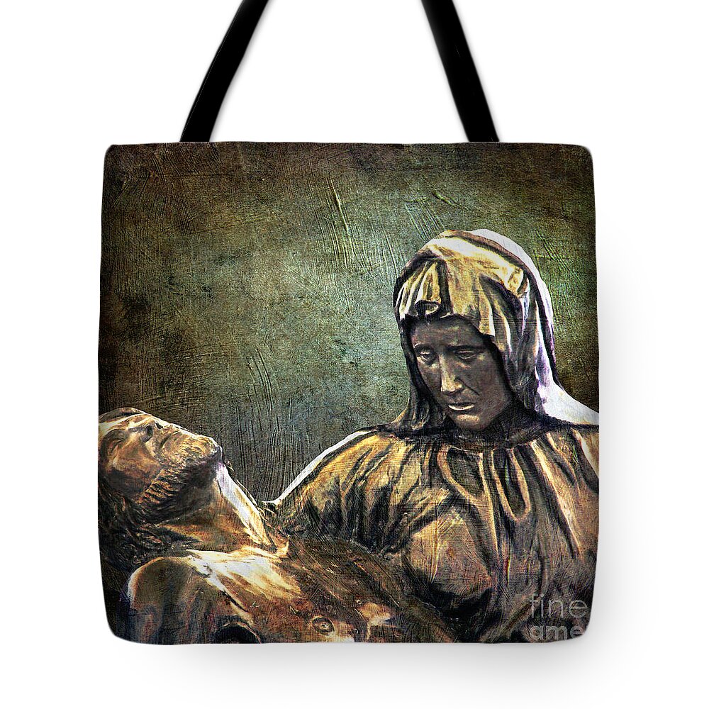Pieta Tote Bag featuring the digital art And Mary wept by Lianne Schneider