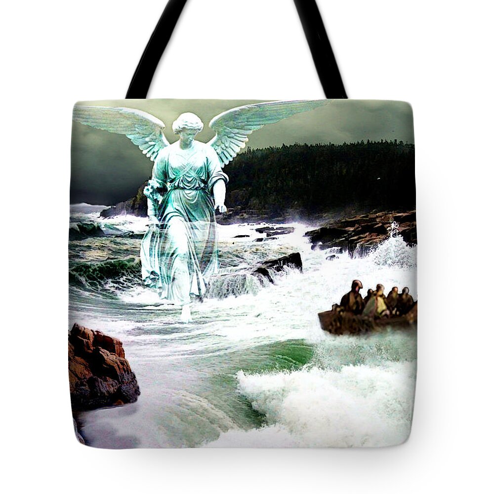 Angel Tote Bag featuring the digital art Angel of the Storm by Lianne Schneider