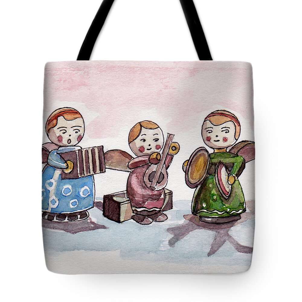 Wooden Angels Tote Bag featuring the painting Angel Orchestra by Julie Maas