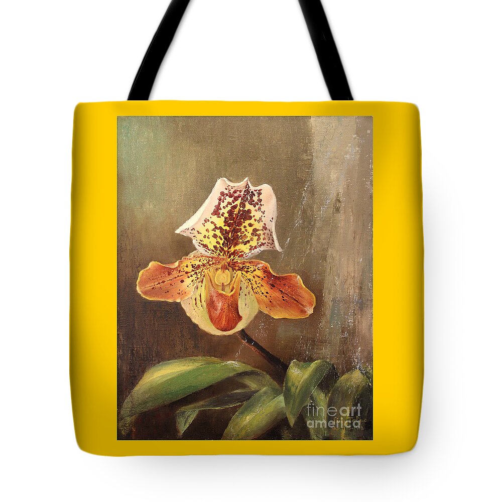 Orchids Tote Bag featuring the painting Angel Orchid by Art By Tolpo Collection