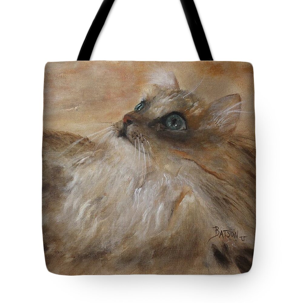 Cat Tote Bag featuring the painting Watching a Butterfly by Barbie Batson