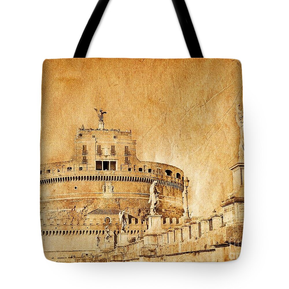 Grunge Tote Bag featuring the photograph Angels Bridge and Castle by Stefano Senise