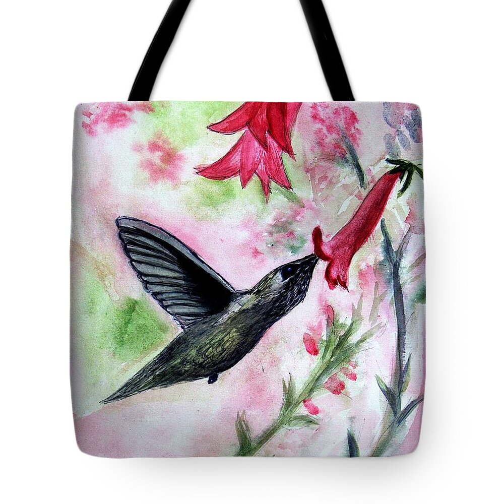 Animal Tote Bag featuring the painting Angies Humming Bird by Donna Walsh