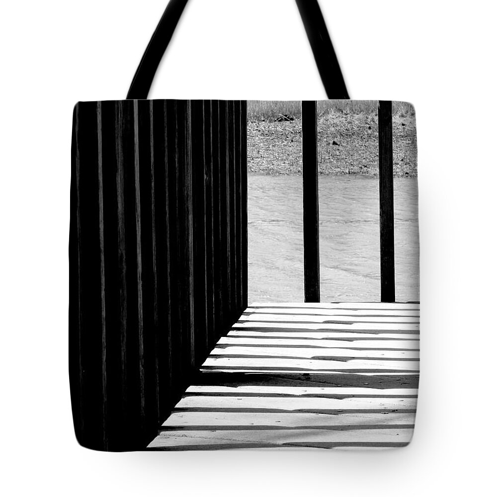 Shadow Tote Bag featuring the photograph Angles and Shadows - Black and White by Shawna Rowe