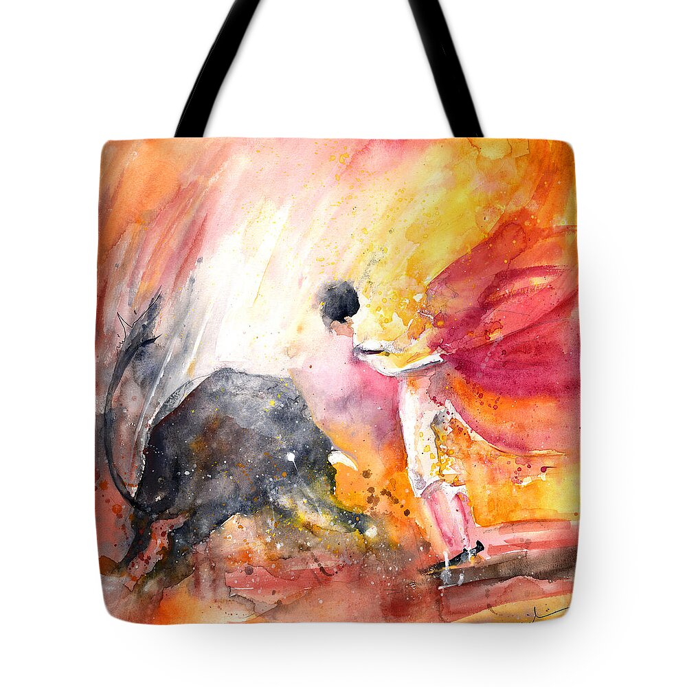 Europe Tote Bag featuring the painting Angry Little Bull by Miki De Goodaboom