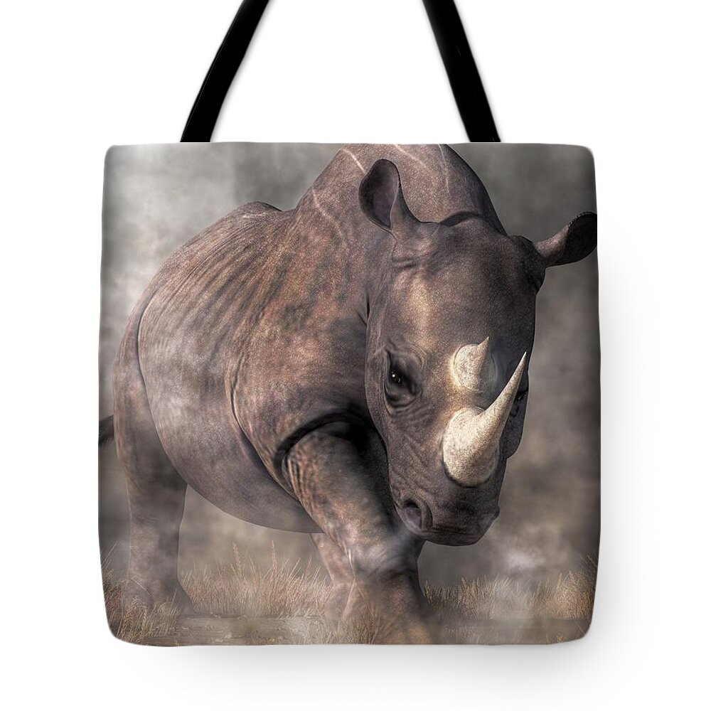 Angry Rhino Tote Bag featuring the digital art Angry Rhino by Daniel Eskridge