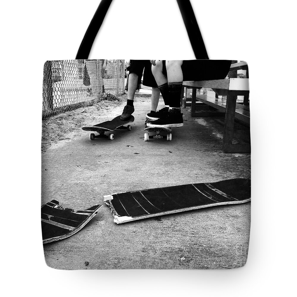Skateboard Tote Bag featuring the photograph Another broken board by WaLdEmAr BoRrErO