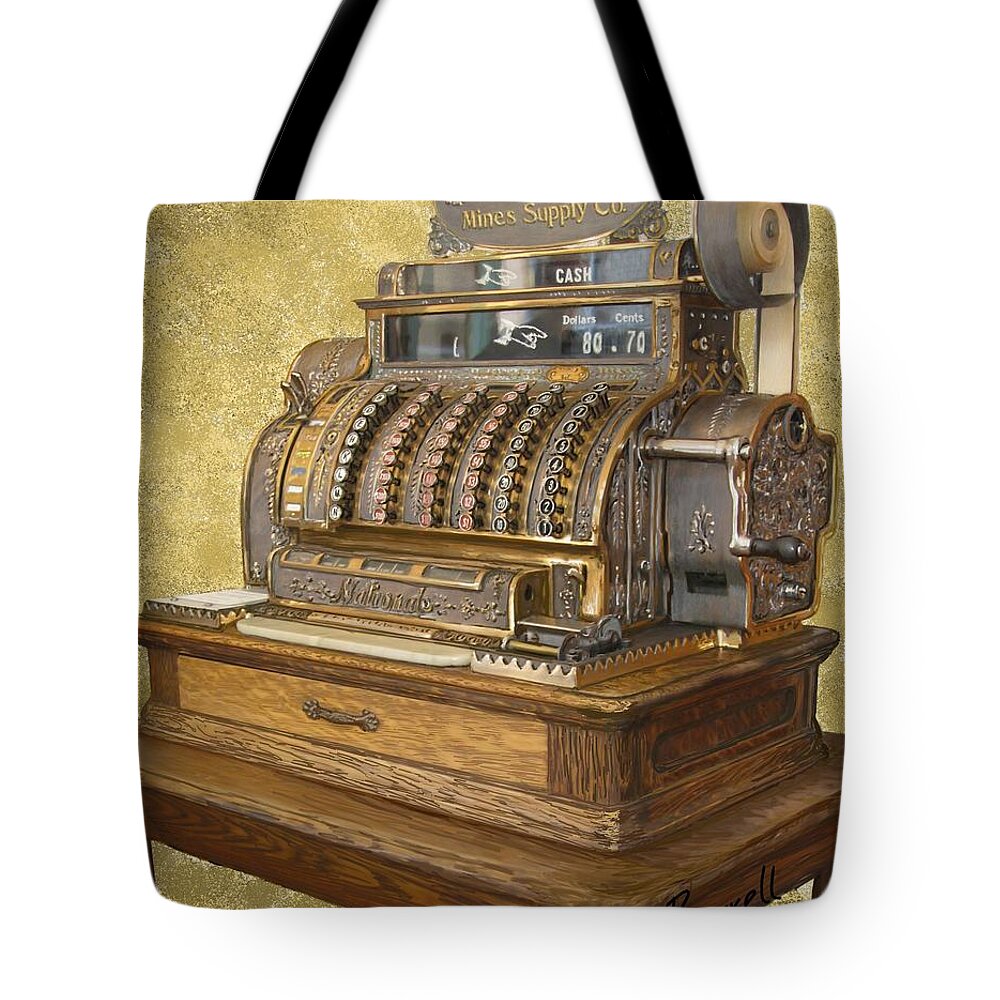 Oil Painting Tote Bag featuring the digital art Antique Cash Register by Ric Darrell