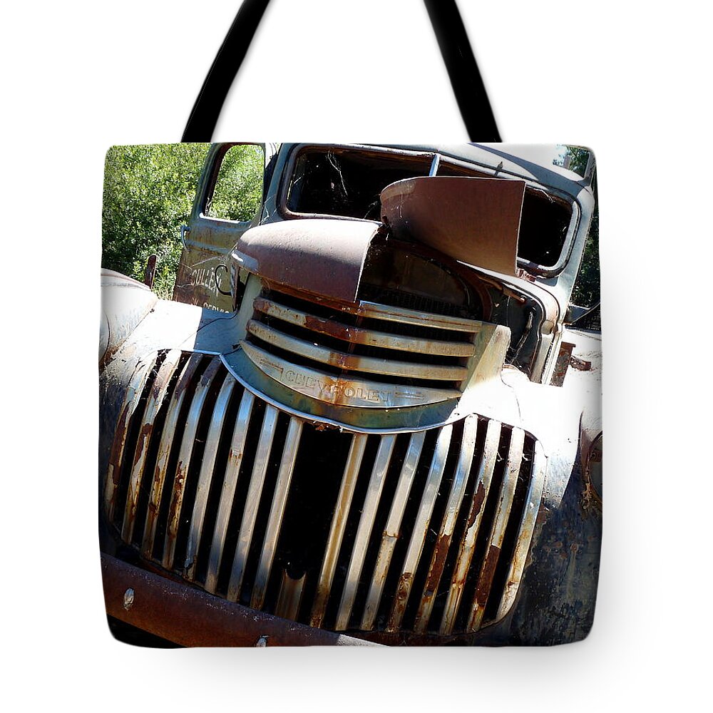 Dodge Truck Tote Bag featuring the photograph Antique Chevy Truck by Jeff Lowe