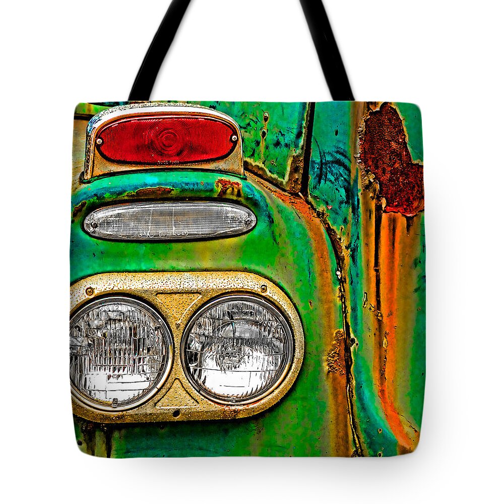 Truck Tote Bag featuring the photograph Antique Truck Lights by William Jobes