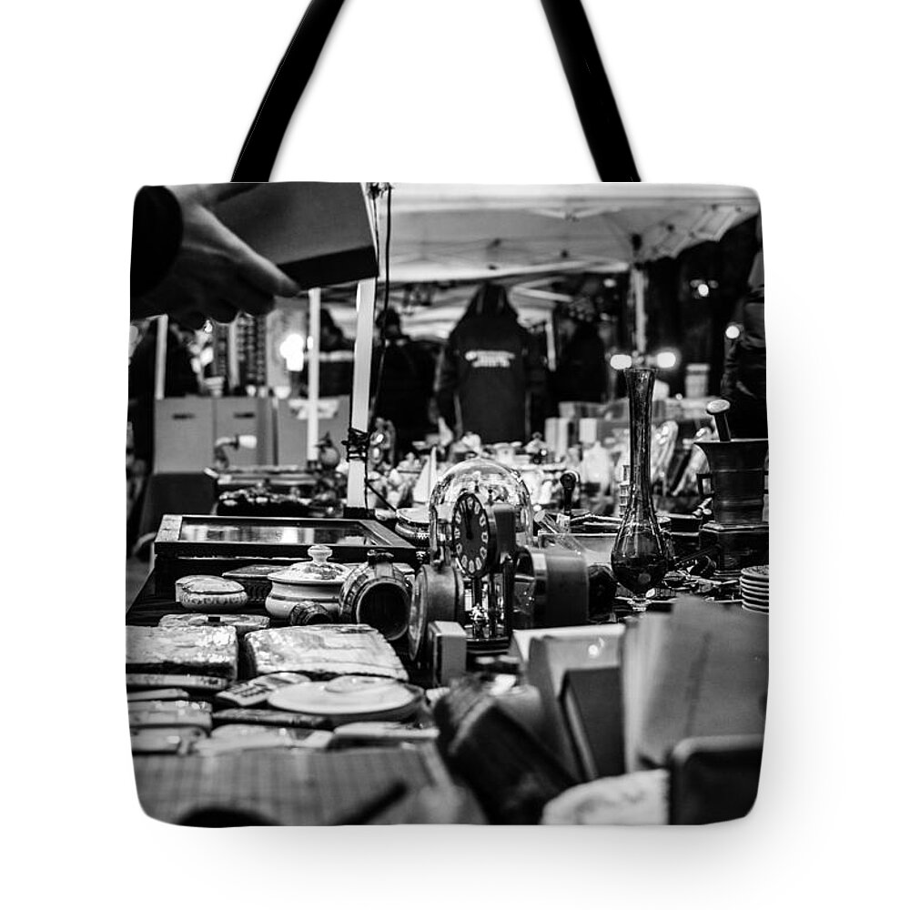 Market Tote Bag featuring the photograph Antiques Market by AM FineArtPrints