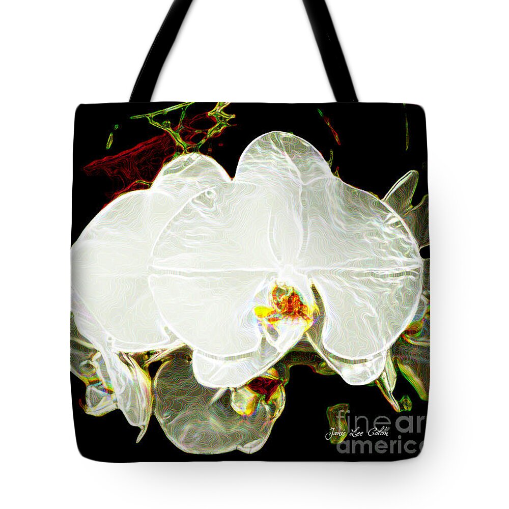 Orchid Tote Bag featuring the photograph AOS White Orchid 1 by Janis Lee Colon