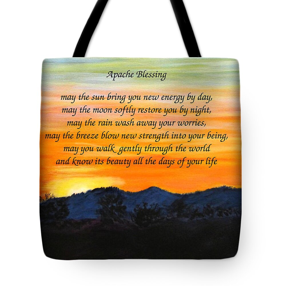 Inspirational Tote Bag featuring the painting Apache Blessing-sunrise by Linda Feinberg