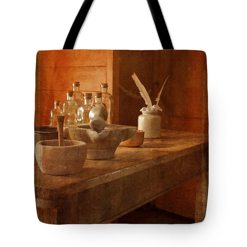 Still Life Tote Bag featuring the photograph Apothecary Bottles HMS Victory by Terri Waters