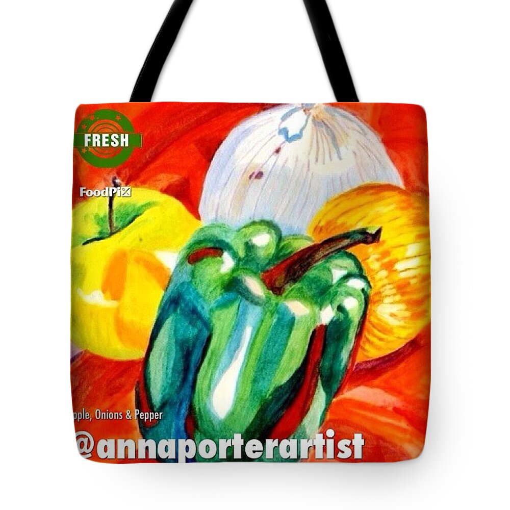 Foodpix Tote Bag featuring the photograph Apple, Onions And Pepper A Digital Edit by Anna Porter