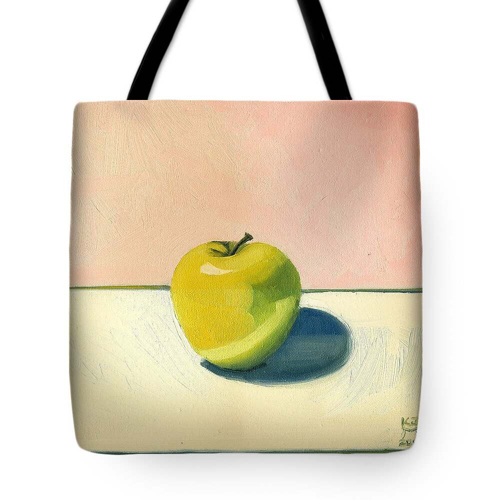 Golden Delicious Apple Tote Bag featuring the painting Apple - Pink and White by Katherine Miller