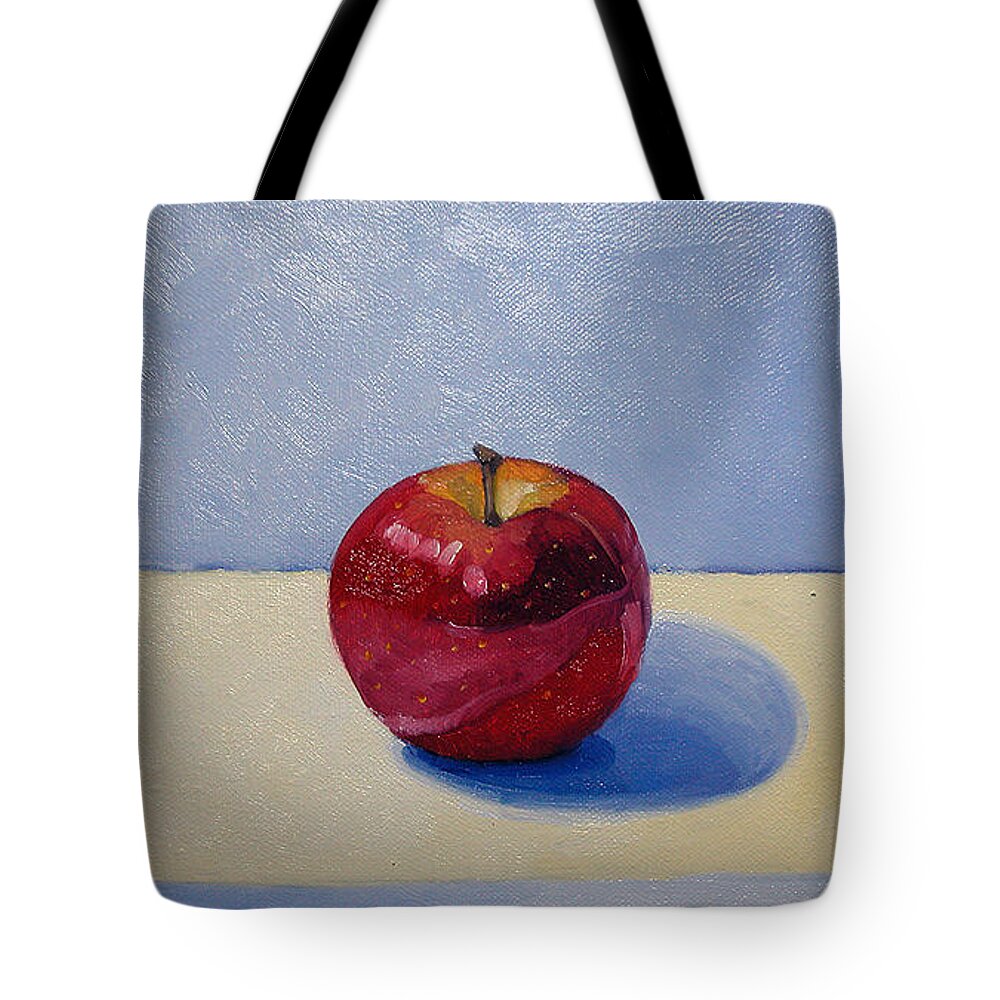 Apple Tote Bag featuring the painting Apple - White and Blue. by Katherine Miller