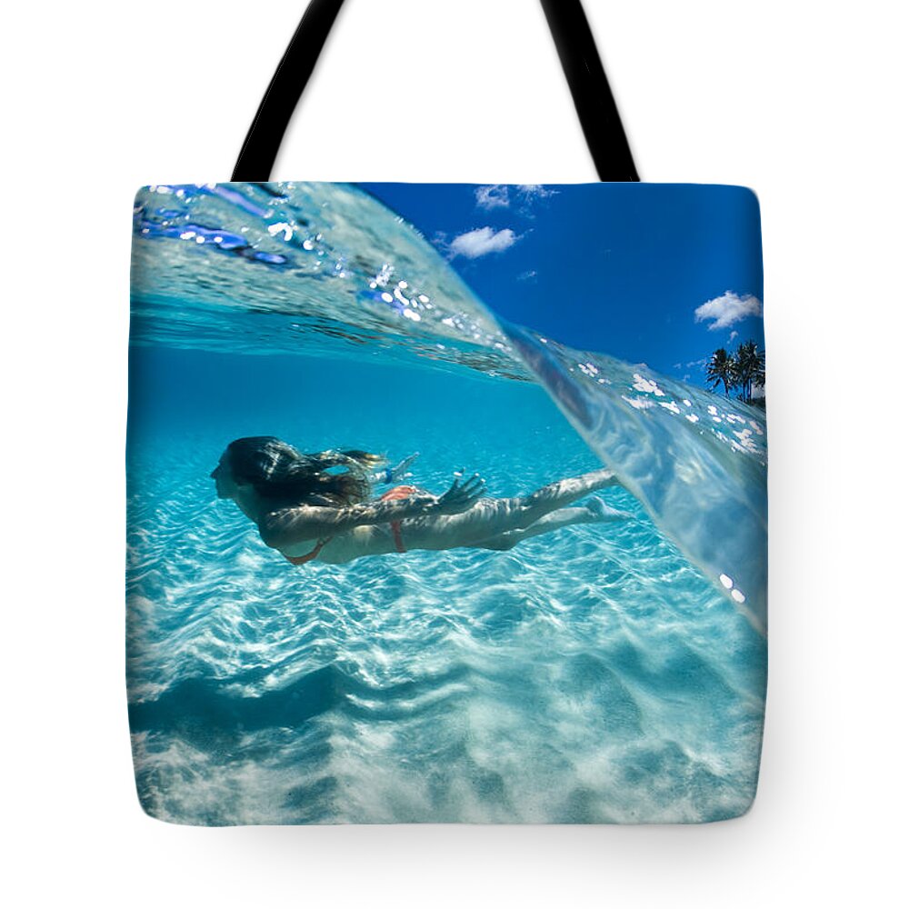 Ocean Tote Bag featuring the photograph Aqua Dive by Sean Davey