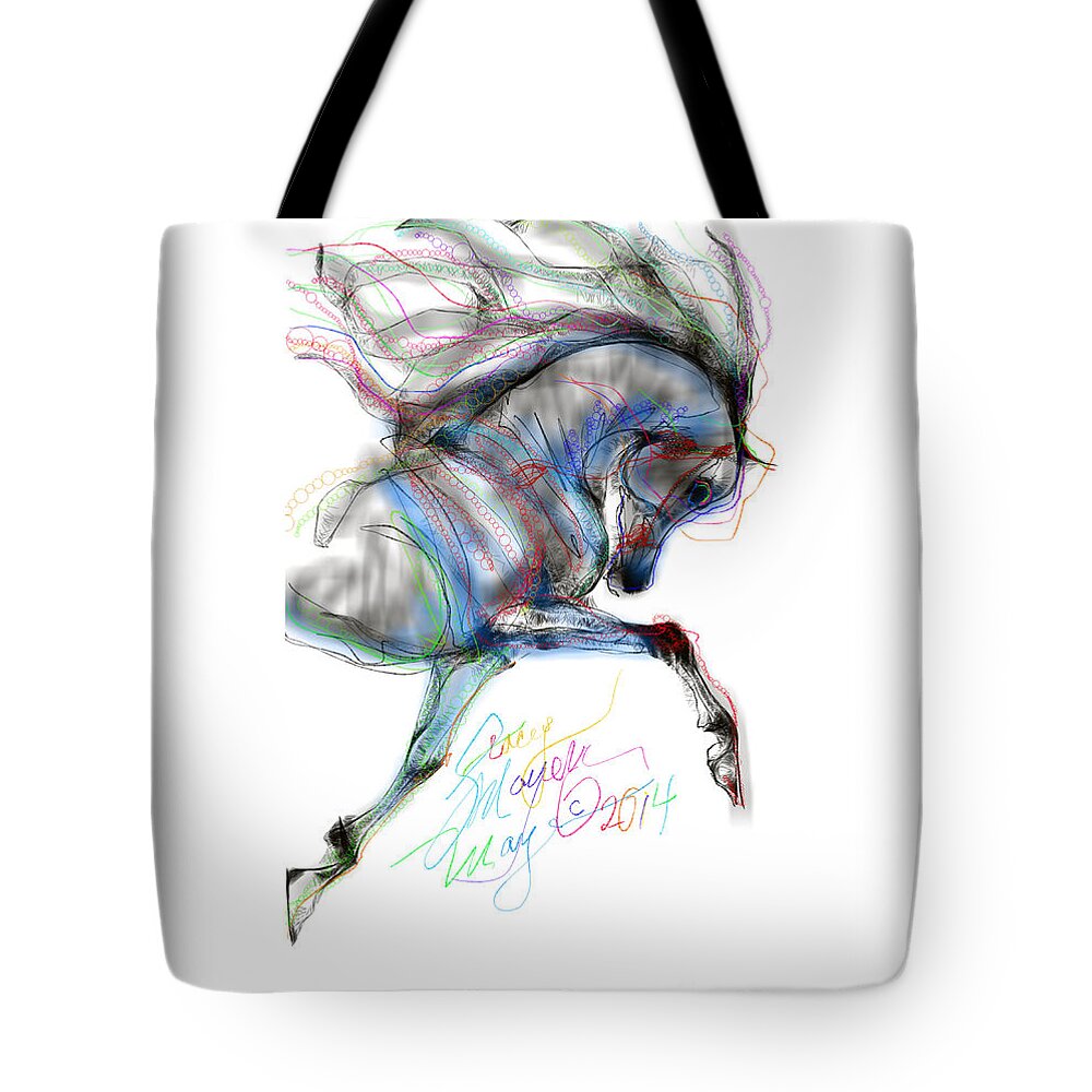 Arabian Horse Tote Bag featuring the digital art Arabian Horse Trotting in Air by Stacey Mayer