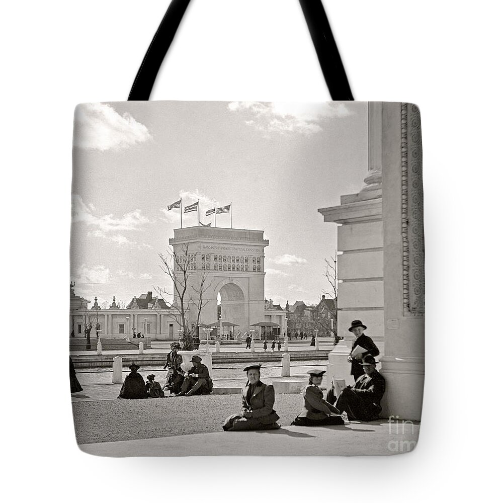 Arch Of States Tote Bag featuring the photograph Arch of States Trans Mississippi 1898 by Martin Konopacki Restoration