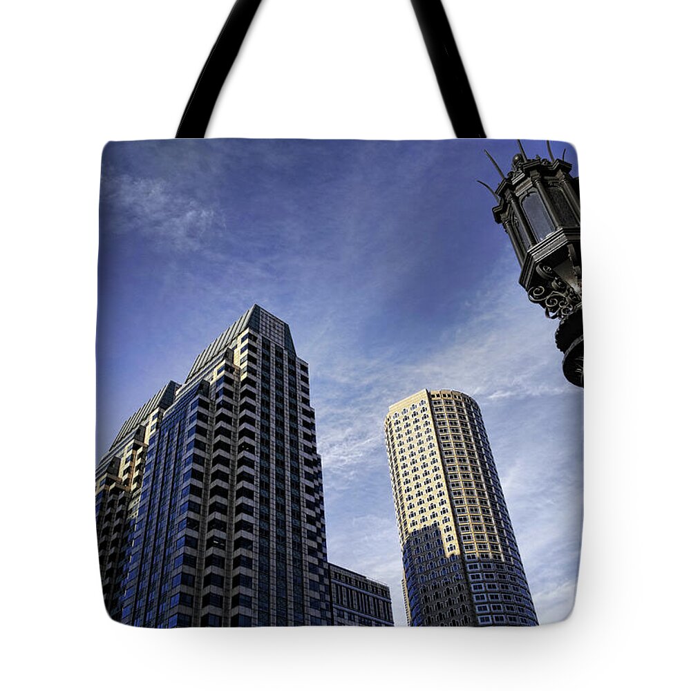 Downtown District Tote Bag featuring the photograph Architecture Of Downtown Boston by John Wang