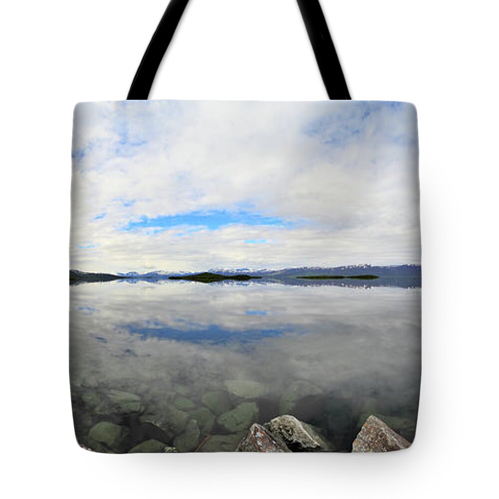 Water's Edge Tote Bag featuring the photograph Arctic Lake by Rusm
