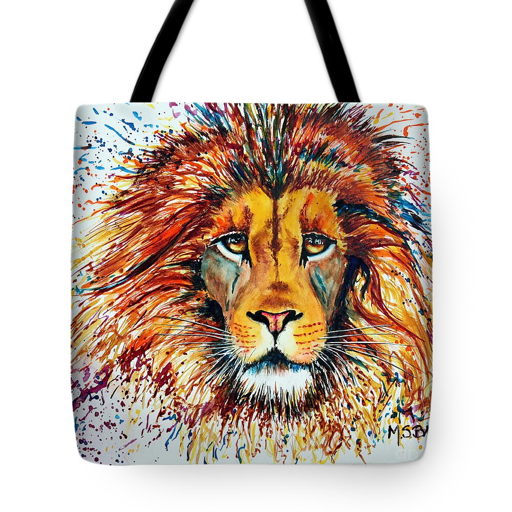 Watercolor Painting Of A Lion Tote Bag featuring the painting Ariel by Maria Barry