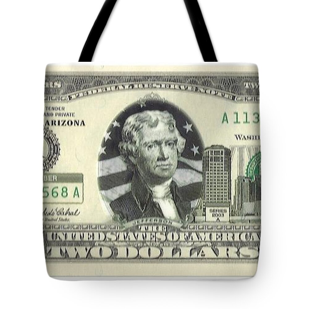 Currency Tote Bag featuring the photograph Arizona Two Dollar Bill by Charles Robinson