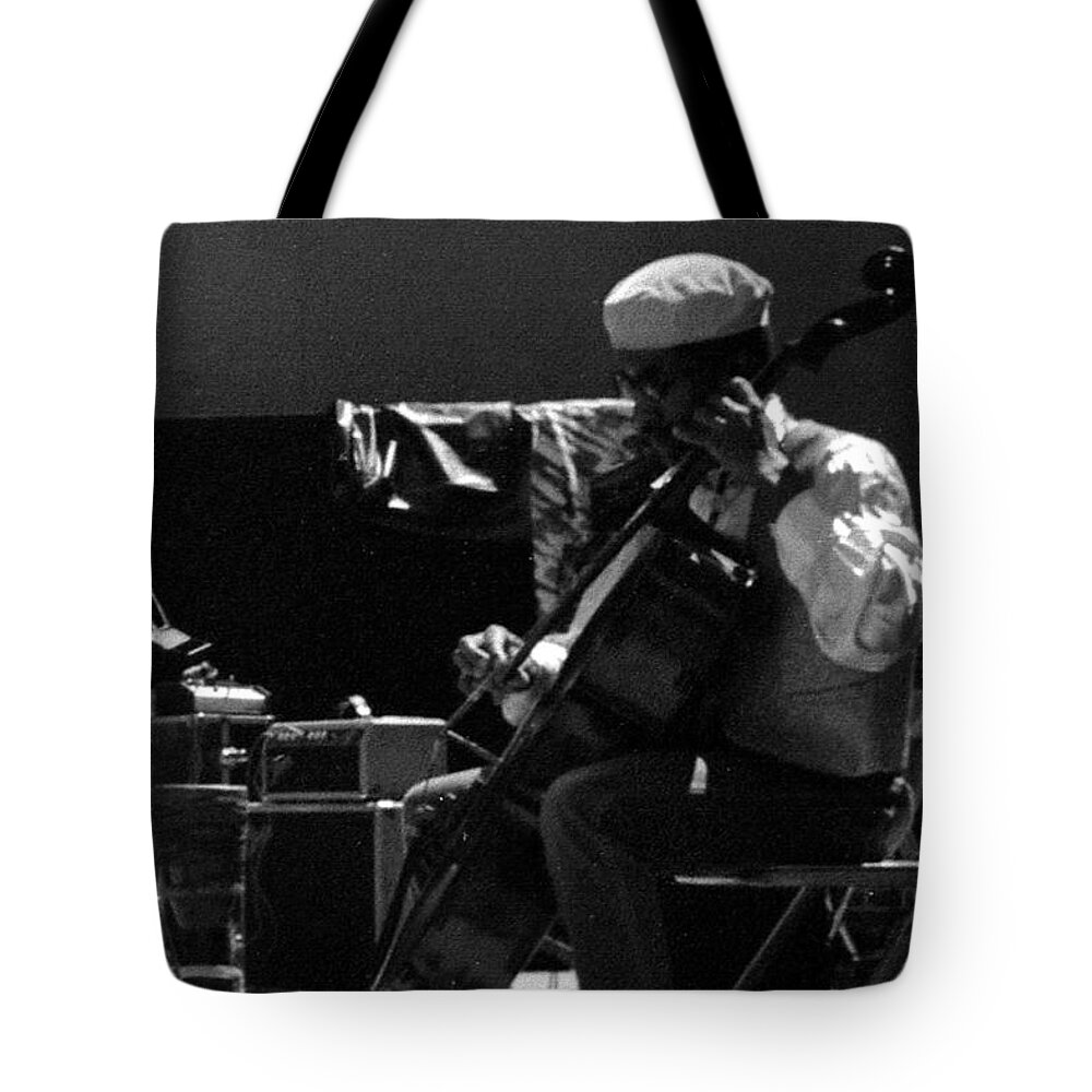 Sun Ra Arkestra Tote Bag featuring the photograph Arkestra Cellist UC Davis Quad by Lee Santa
