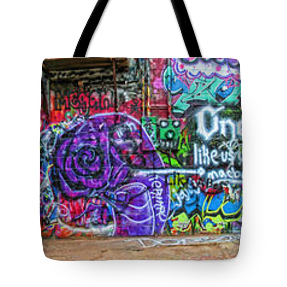 Art Alley Tote Bag featuring the photograph Art Alley Panorama by Adam Vance