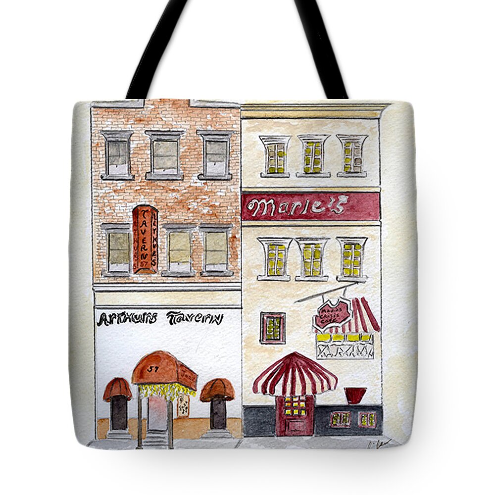 Arthur's Tavern On Grove Street In Greenwich Village Tote Bag featuring the painting Arthur's Tavern - Greenwich Village by AFineLyne