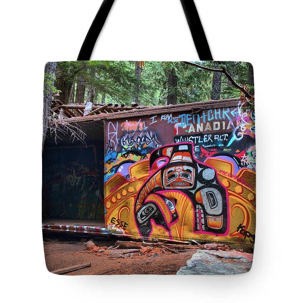 Canadian Train Wreck Tote Bag featuring the photograph Artistic Whistler Train Wreckage by Adam Jewell