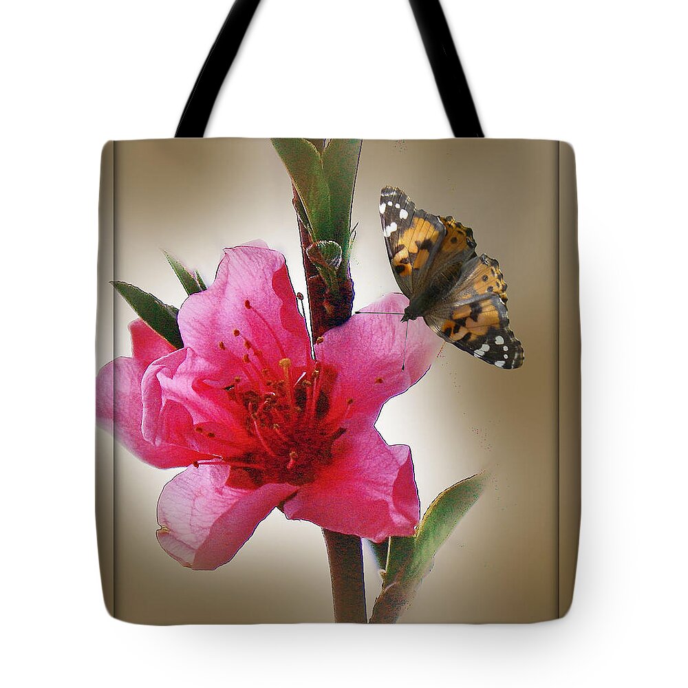 Floral Tote Bag featuring the photograph Artsy Flower and Butterly by Mikki Cucuzzo