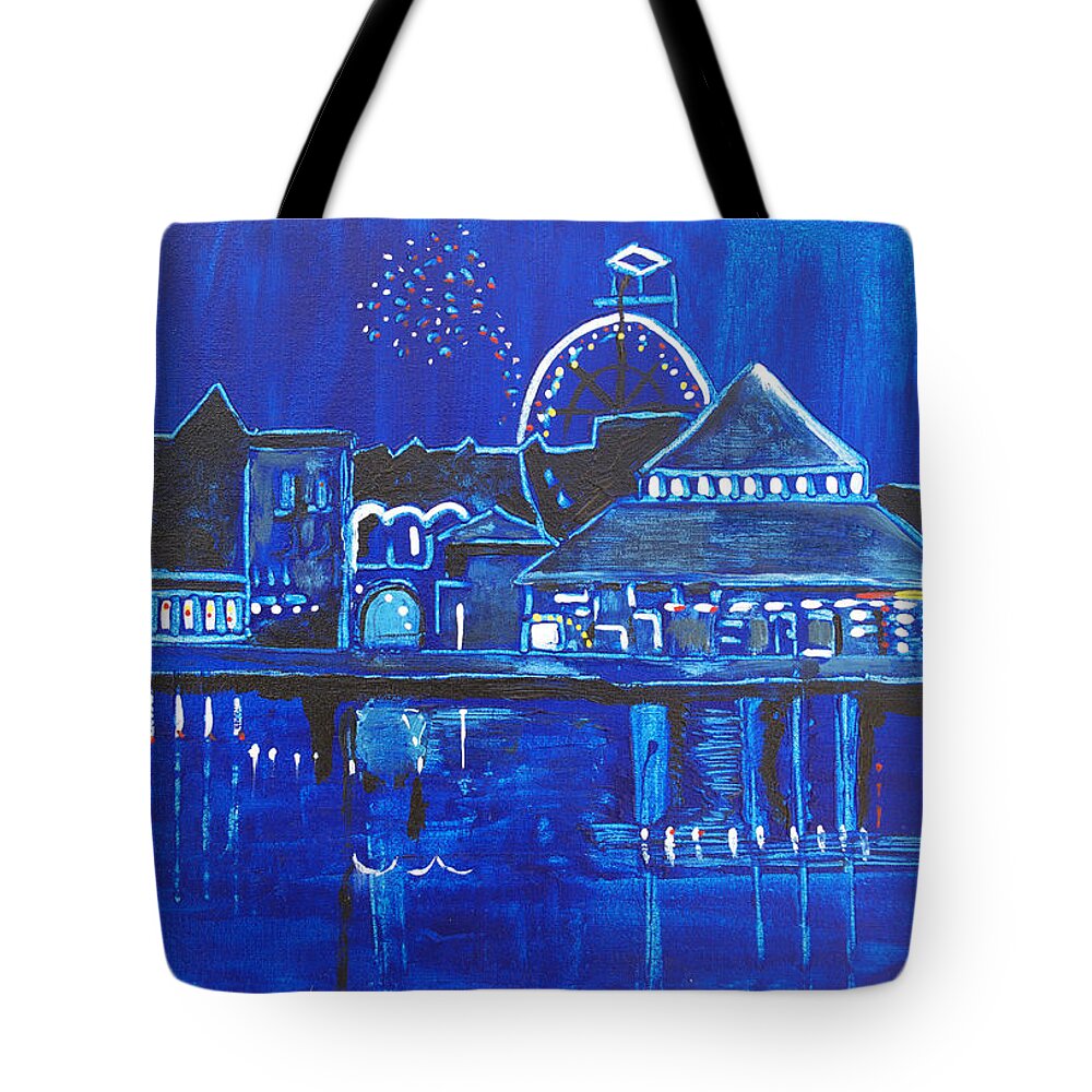 Asbury Art Tote Bag featuring the painting Asbury Park's Night Memories by Patricia Arroyo