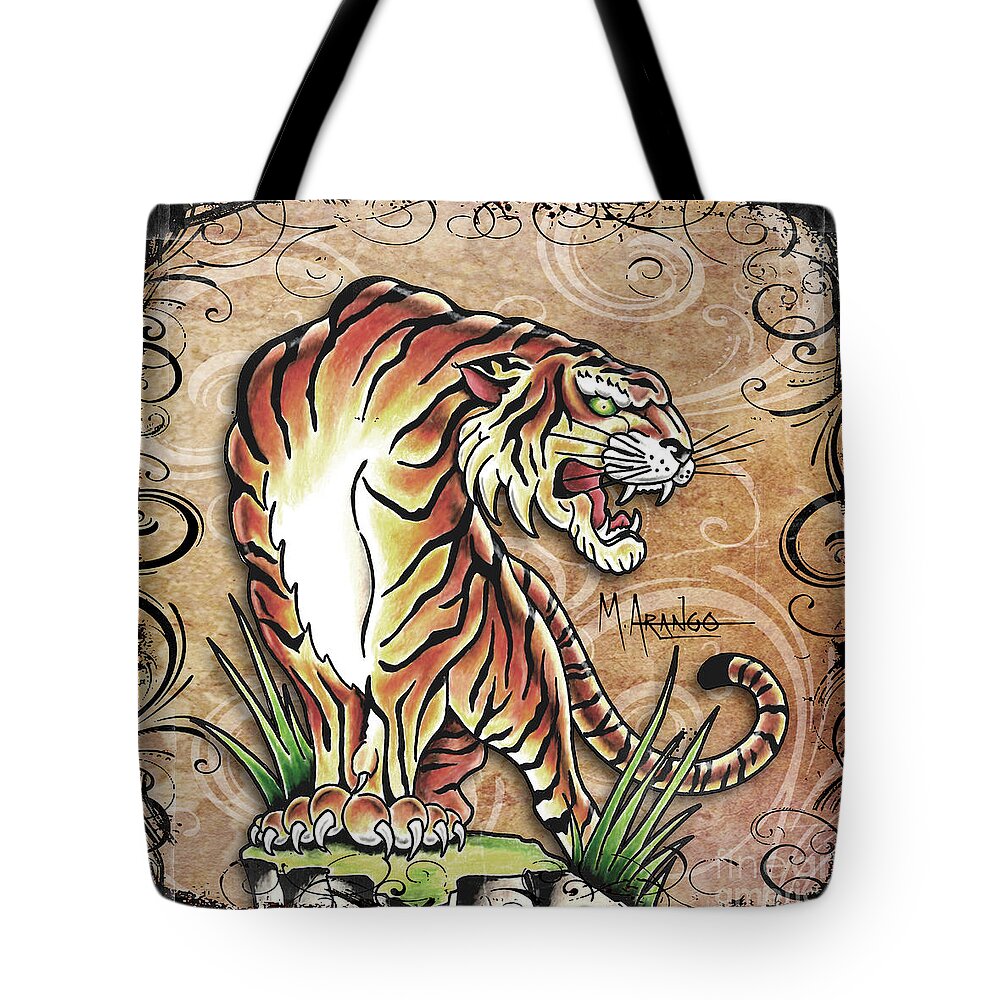 Tiger Tote Bag featuring the mixed media Asian Tiger by Maria Arango
