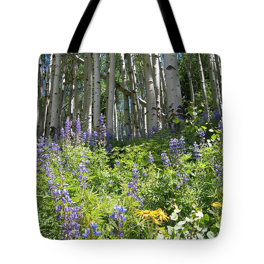 Crested Butte Tote Bag featuring the photograph Aspen And Wildflowers by Lorraine Baum