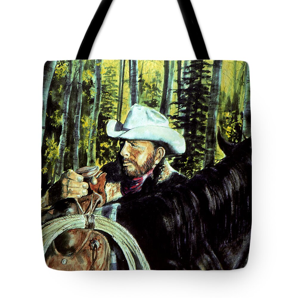 Cowboy Tote Bag featuring the painting Aspen Morning by Jill Westbrook