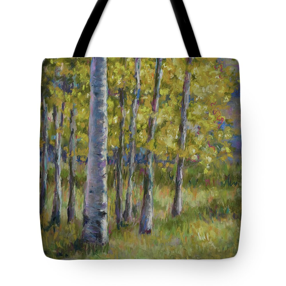 Aspen Trees Tote Bag featuring the painting Aspen Shadows by Billie Colson