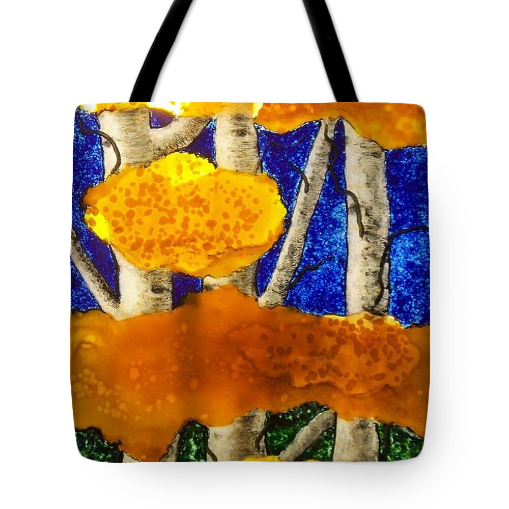 Fused Glass Tote Bag featuring the glass art Aspens in Glass by Marian Berg