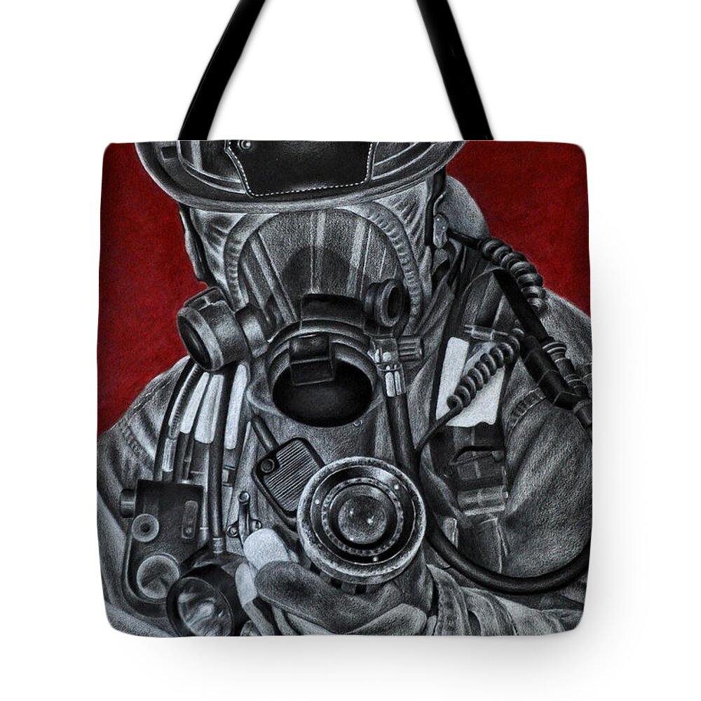 Firefighter Tote Bag featuring the drawing Assault by Jodi Monroe
